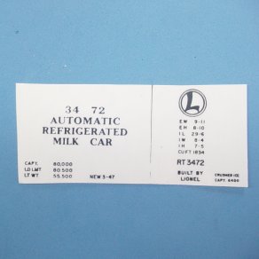  Lionel Train Part 3472-ADS Milk Car Adhesive Decal Set | Lionel Train Parts, Lionel Train Repair Parts and Lionel Train Replacement Parts in stock 